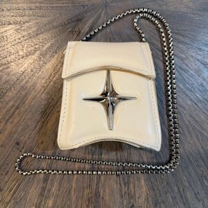 White Mini Crossbody Pouch Silver Chain Star Accent Micro Bag